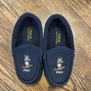 Ralph Lauren Navy Embroidered Polo Bear Slippers
